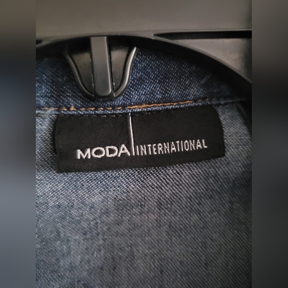 Moda International Shirt Dress Womens Long Sleeve Button Down Blue Denim XS - Picture 2 of 6